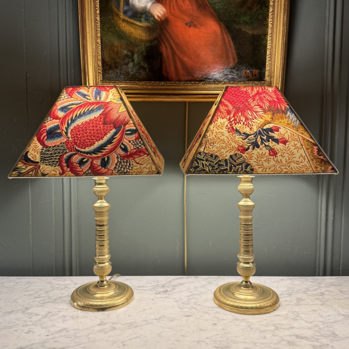 Paire de lampes en bronze doré XIXème, Hauteur 41 cm