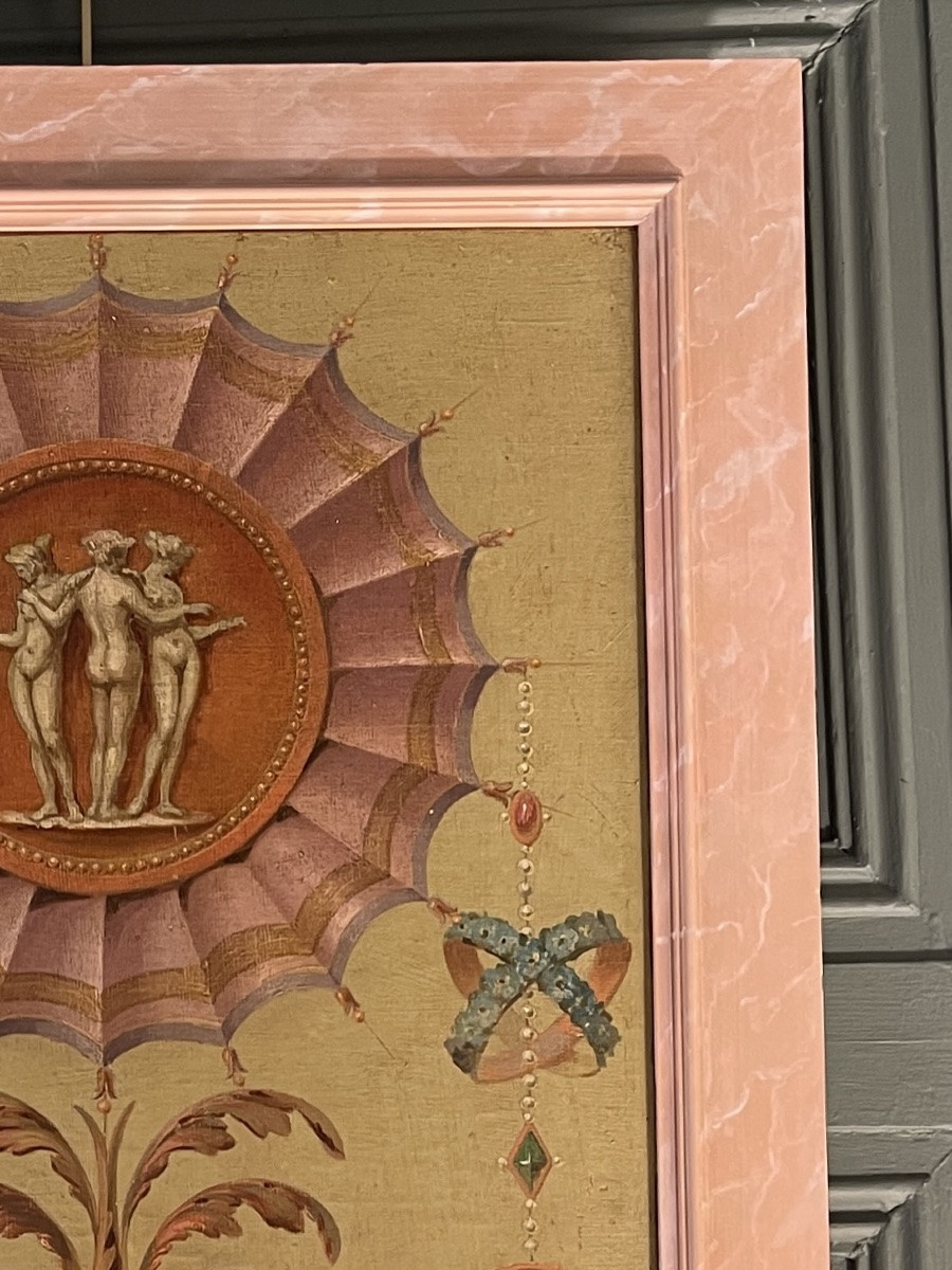 Panneau décoratif de style Louis XVI, huile sur toile XIXème-photo-4