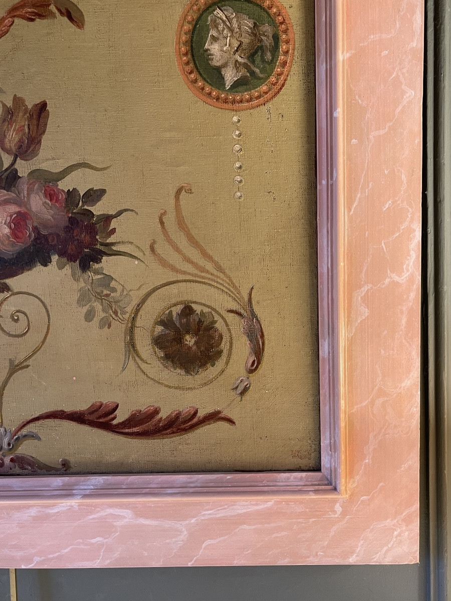 Panneau décoratif de style Louis XVI, huile sur toile XIXème-photo-1