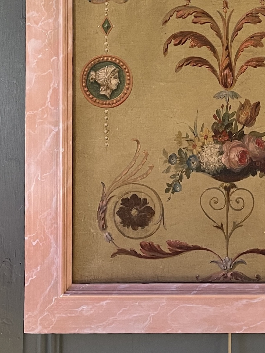 Panneau décoratif de style Louis XVI, huile sur toile XIXème-photo-2