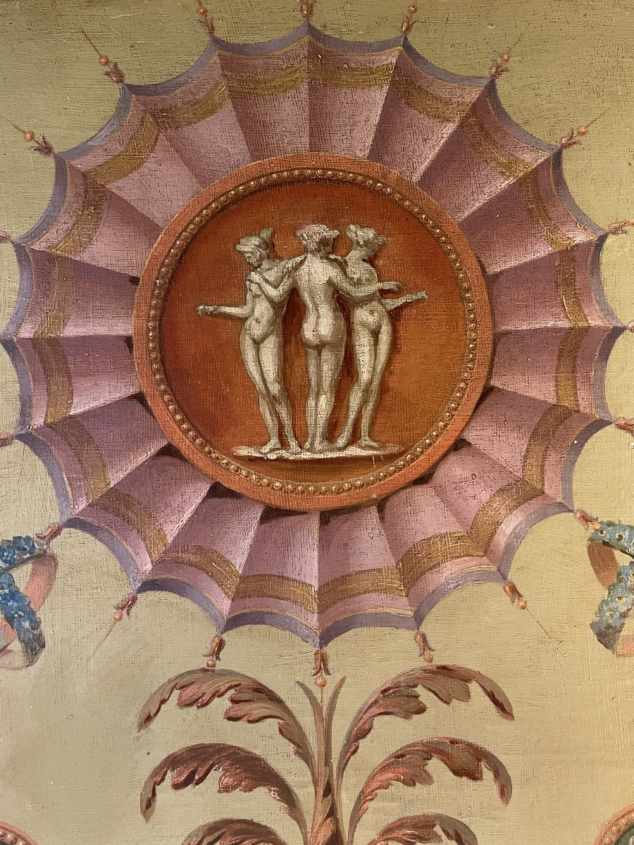 Panneau décoratif de style Louis XVI, huile sur toile XIXème-photo-3