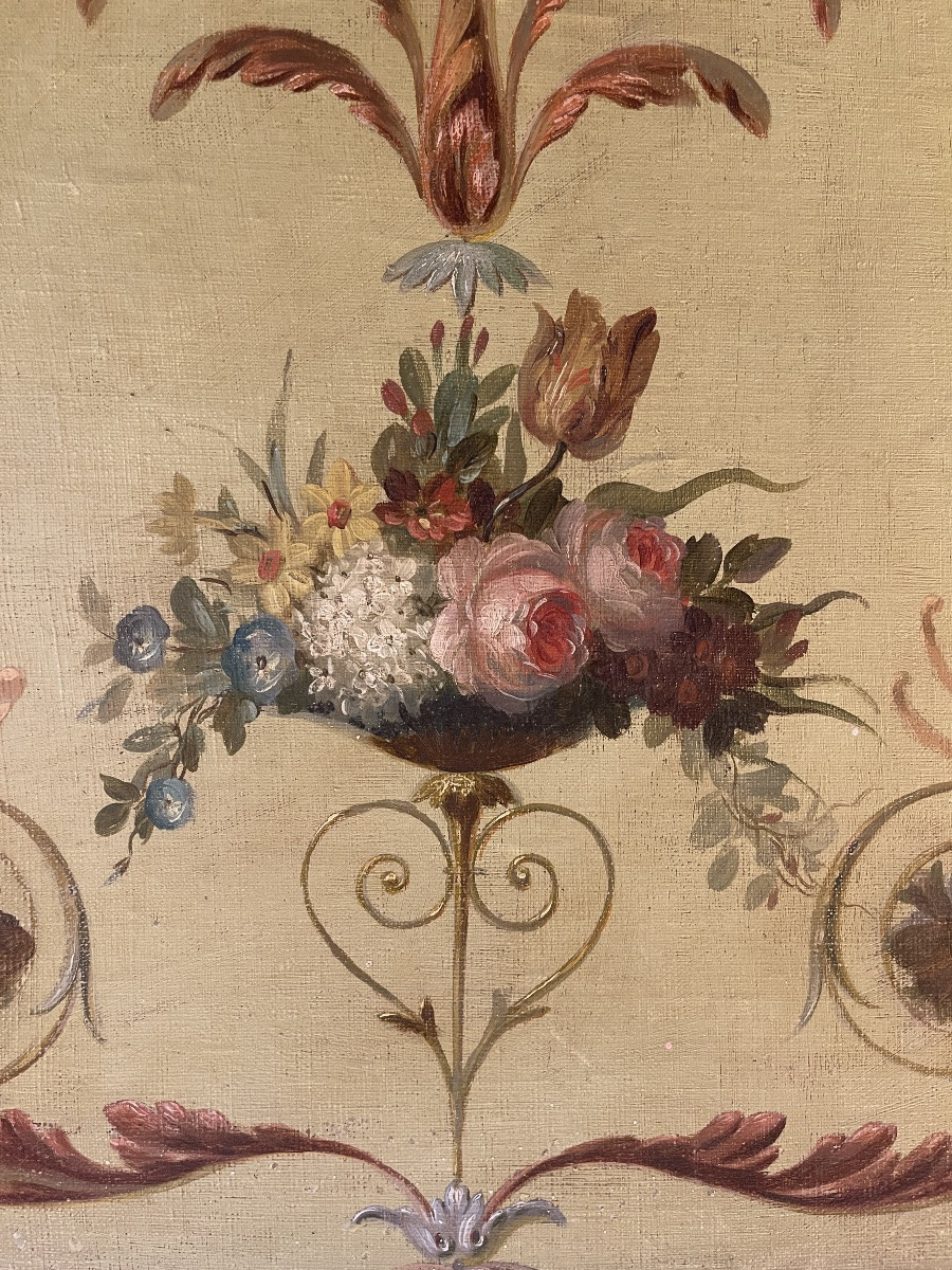 Panneau décoratif de style Louis XVI, huile sur toile XIXème-photo-4