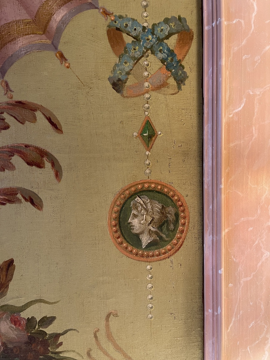 Panneau décoratif de style Louis XVI, huile sur toile XIXème-photo-5