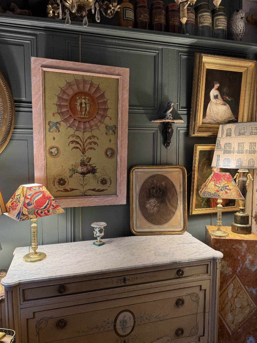 Panneau décoratif de style Louis XVI, huile sur toile XIXème-photo-8