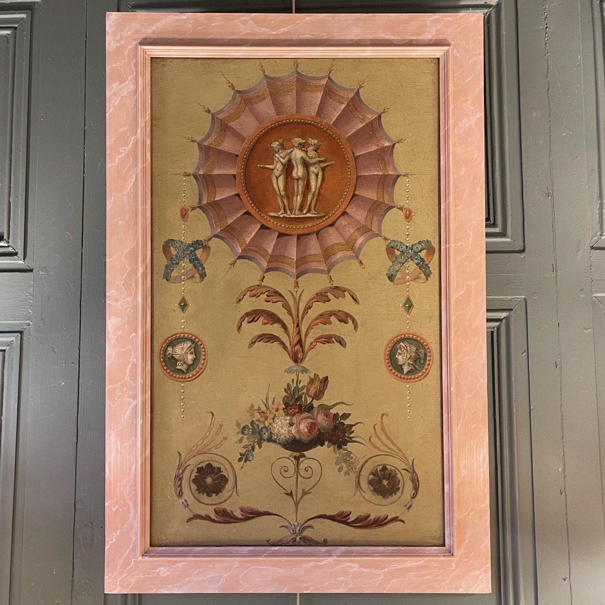 Panneau décoratif de style Louis XVI, huile sur toile XIXème