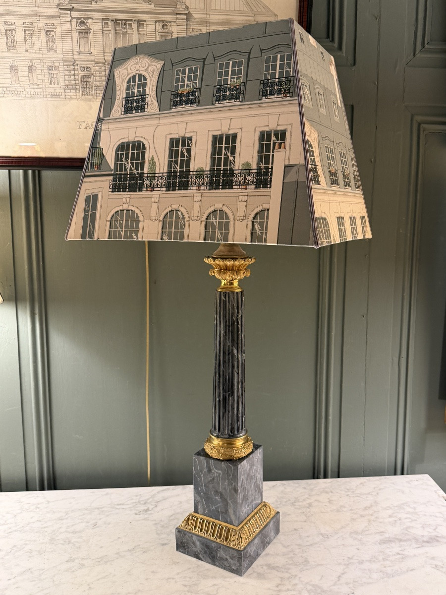 Carcel Lamp In Painted Sheet Metal And Gilt Bronze, 19th Century, Height 81 Cm-photo-2