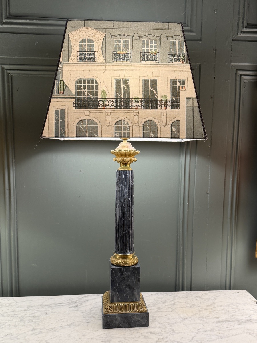 Carcel Lamp In Painted Sheet Metal And Gilt Bronze, 19th Century, Height 81 Cm-photo-3