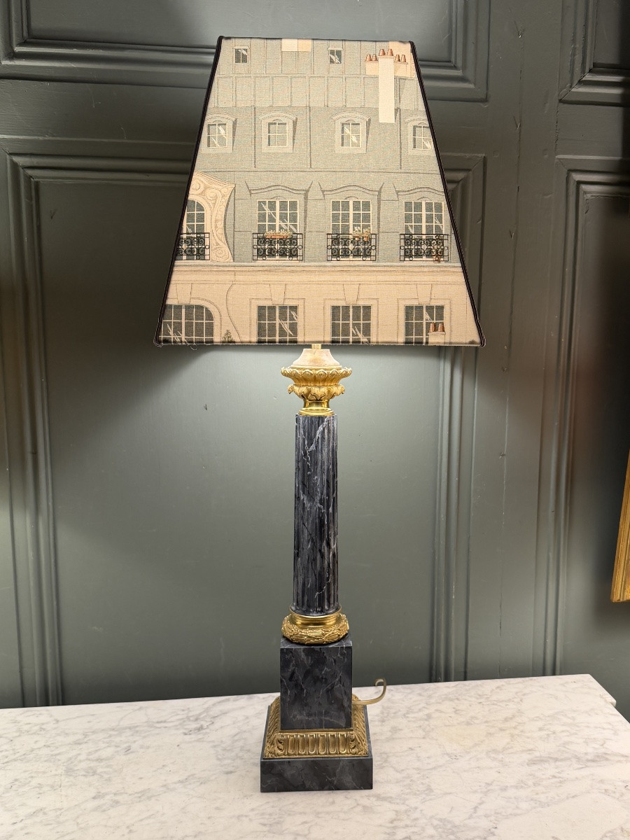 Carcel Lamp In Painted Sheet Metal And Gilt Bronze, 19th Century, Height 81 Cm-photo-4