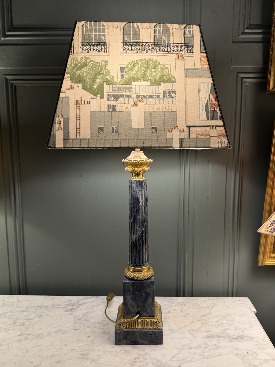 Carcel Lamp In Painted Sheet Metal And Gilt Bronze, 19th Century, Height 81 Cm-photo-1