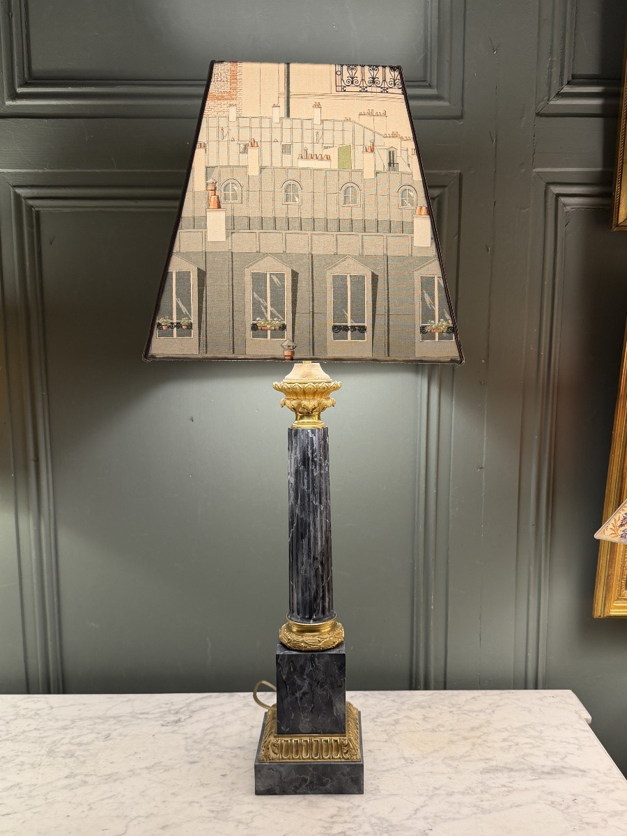 Carcel Lamp In Painted Sheet Metal And Gilt Bronze, 19th Century, Height 81 Cm-photo-2