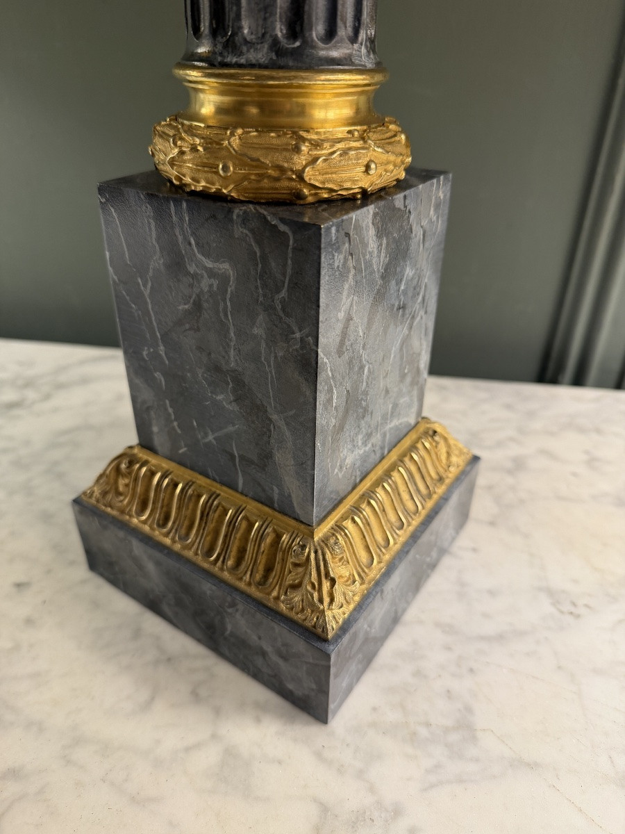 Carcel Lamp In Painted Sheet Metal And Gilt Bronze, 19th Century, Height 81 Cm-photo-6