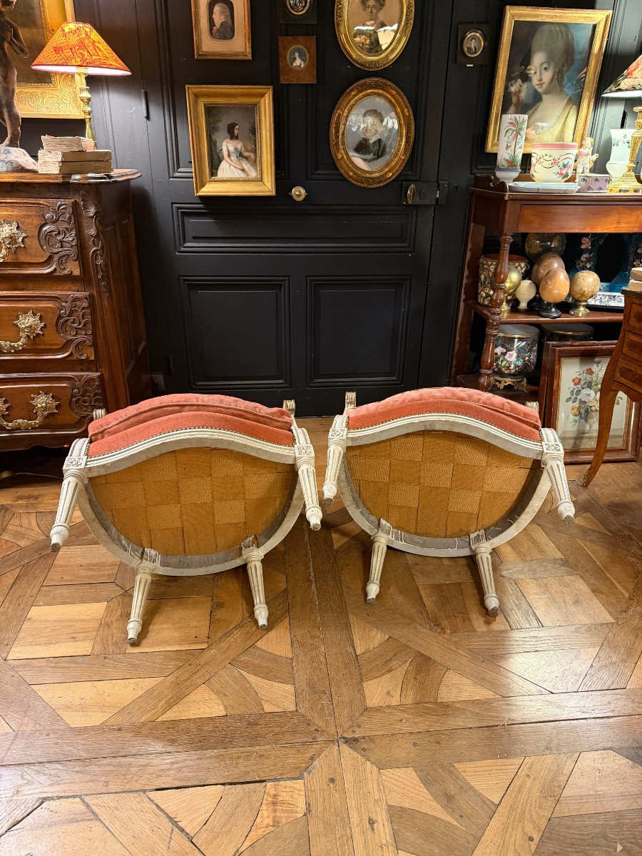 Paire de bergères en bois peint -photo-6