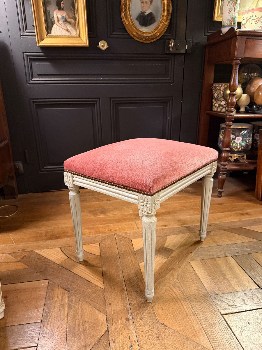 Tabouret en bois peint de style Louis XVI-photo-2