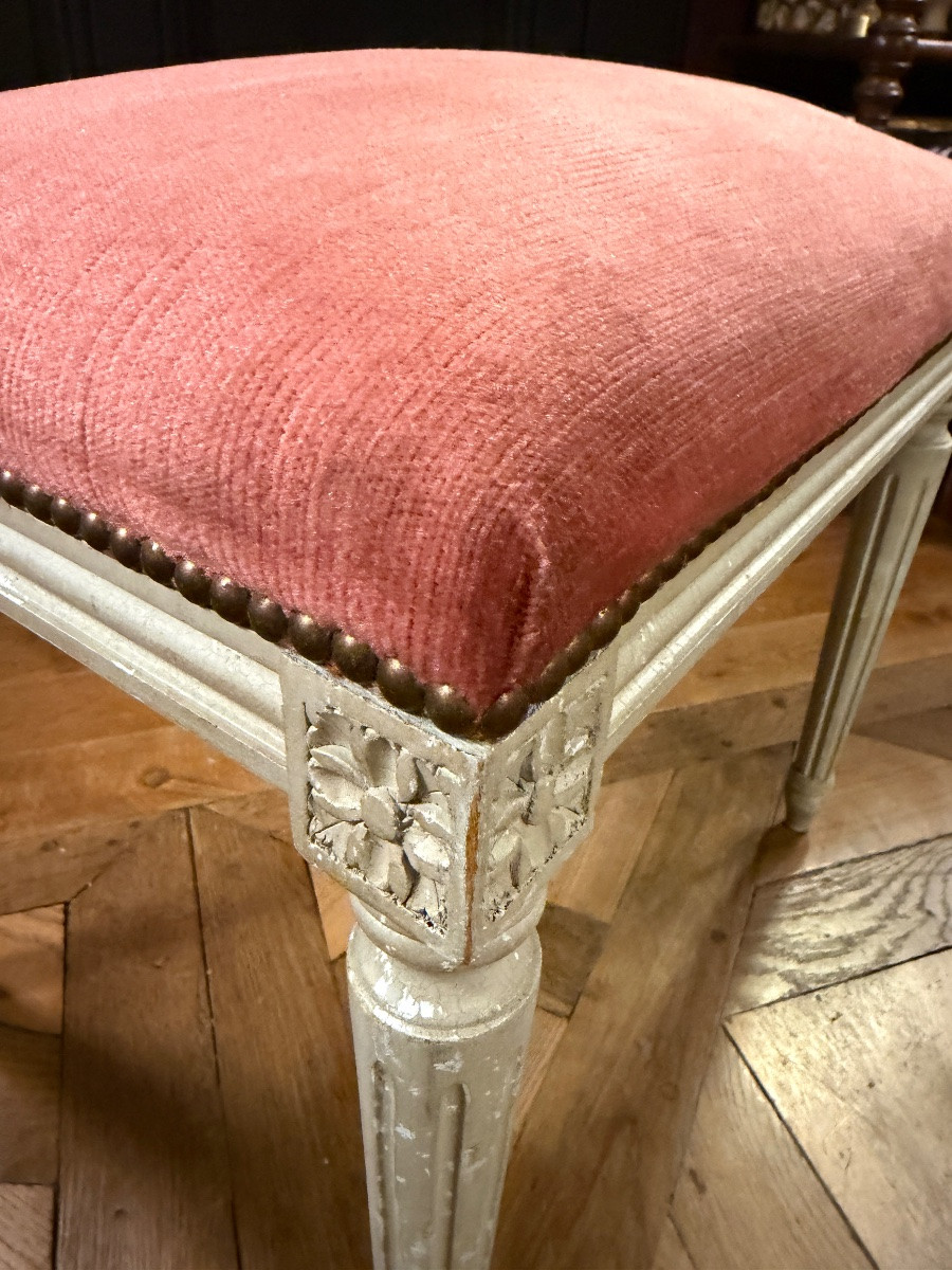 Tabouret en bois peint de style Louis XVI-photo-1