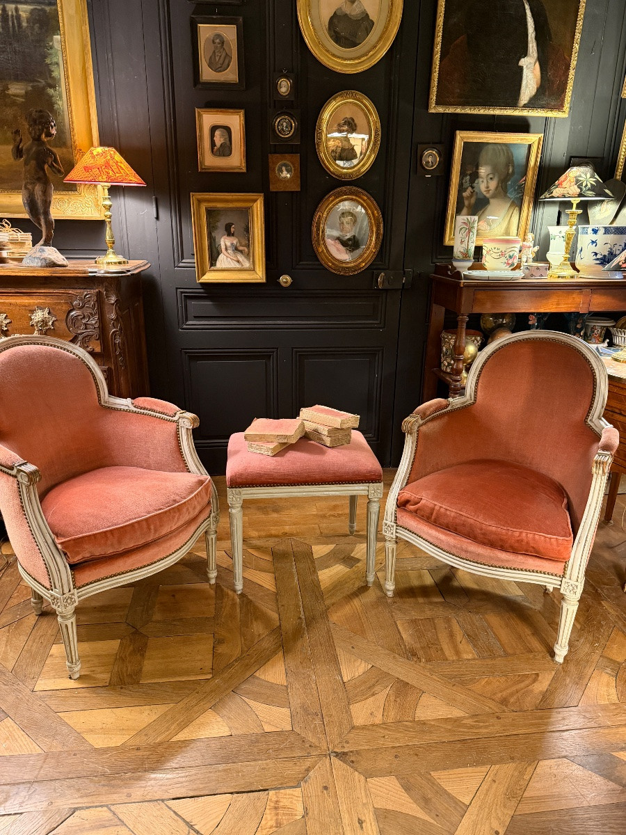 Tabouret en bois peint de style Louis XVI-photo-5