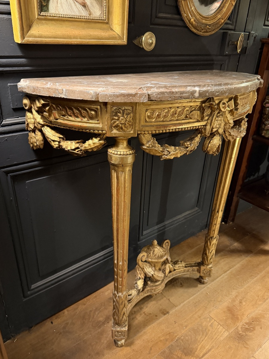 Louis XVI Period Carved And Gilded Wooden Wall Console-photo-4