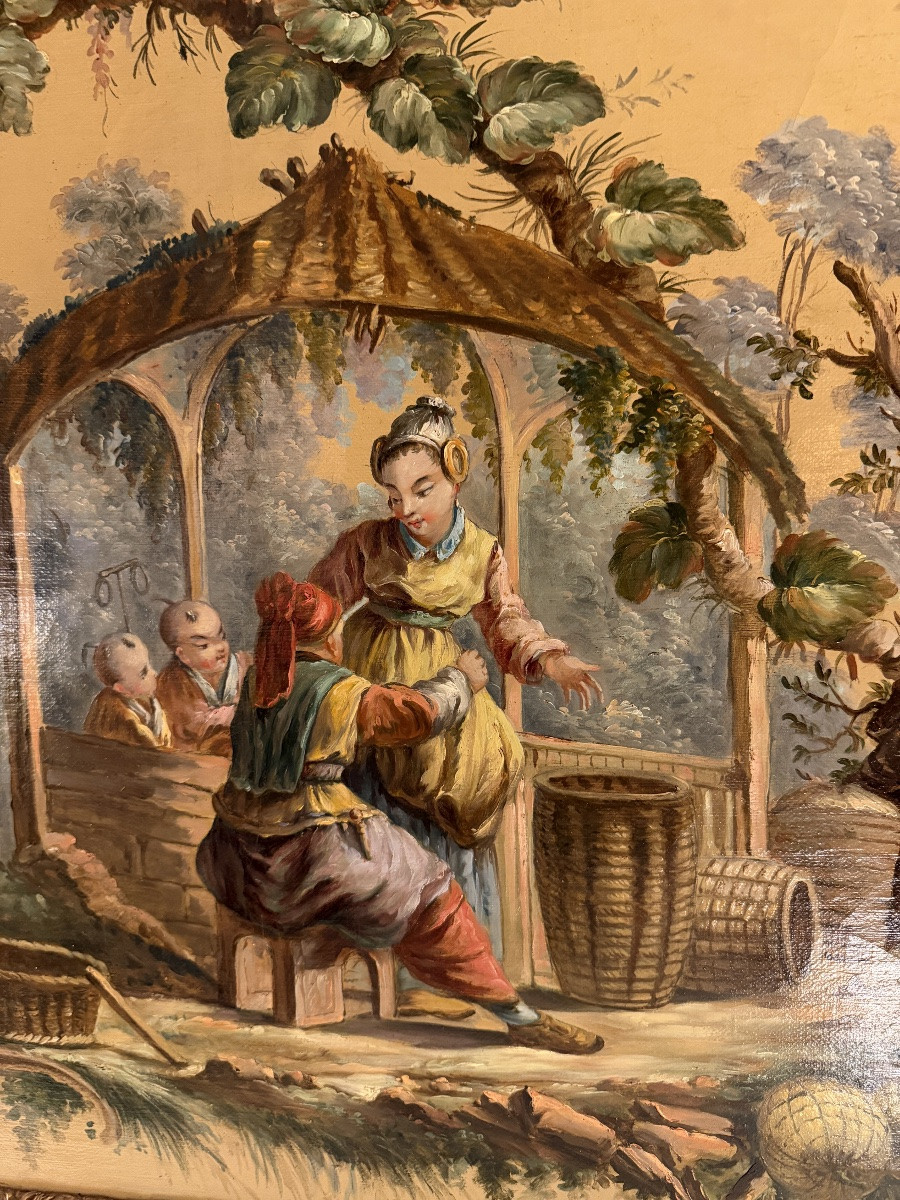 Chinoiserie, Oil On Canvas, 19th Century, No. 1-photo-3