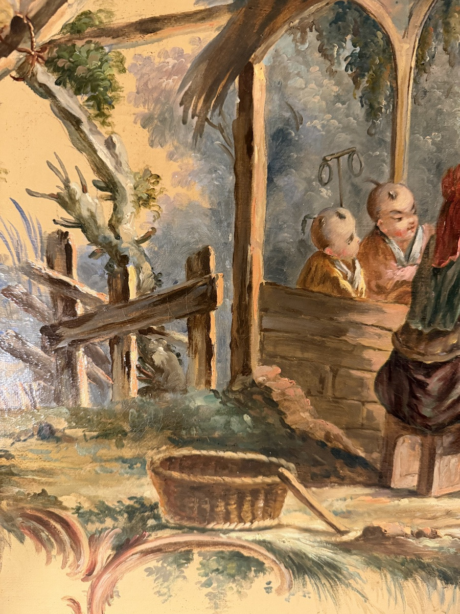 Chinoiserie, Oil On Canvas, 19th Century, No. 1-photo-4