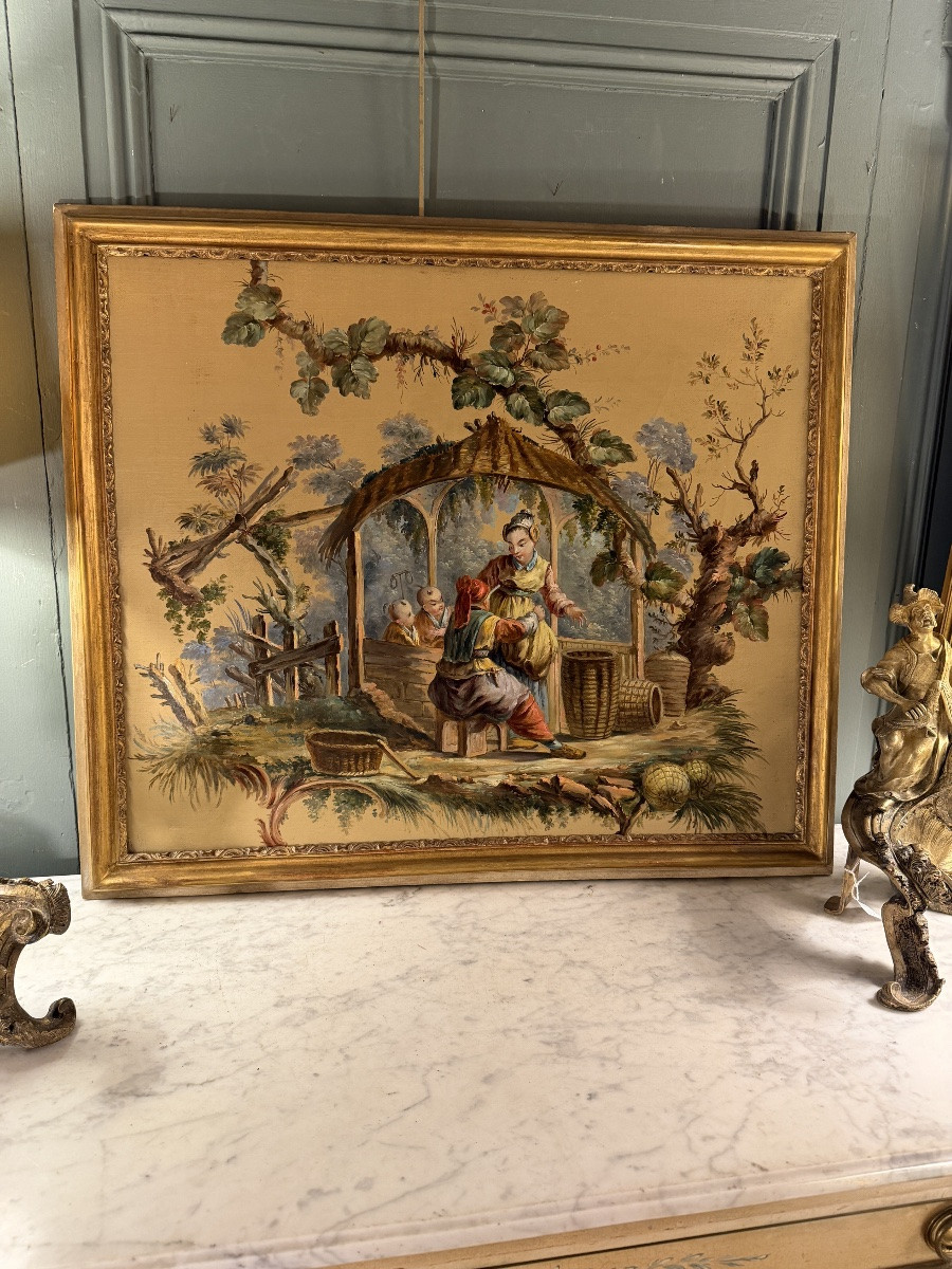 Chinoiserie, Oil On Canvas, 19th Century, No. 1-photo-6