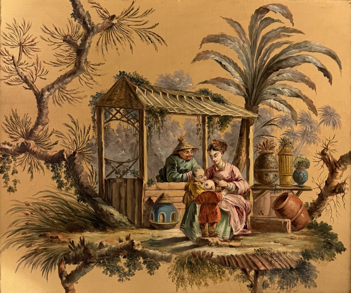 Chinoiseries, huile sur toile XIX&egrave;me N&deg;2-photo-2