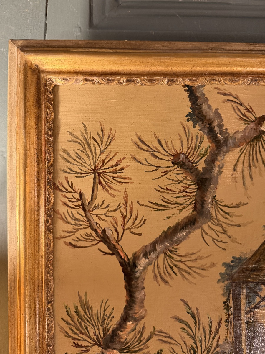 Chinoiseries, huile sur toile XIX&egrave;me N&deg;2-photo-3