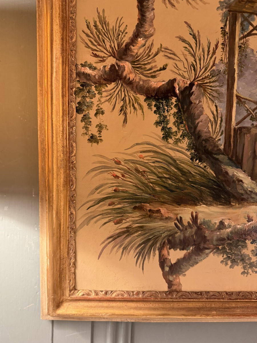 Chinoiseries, huile sur toile XIX&egrave;me N&deg;2-photo-2