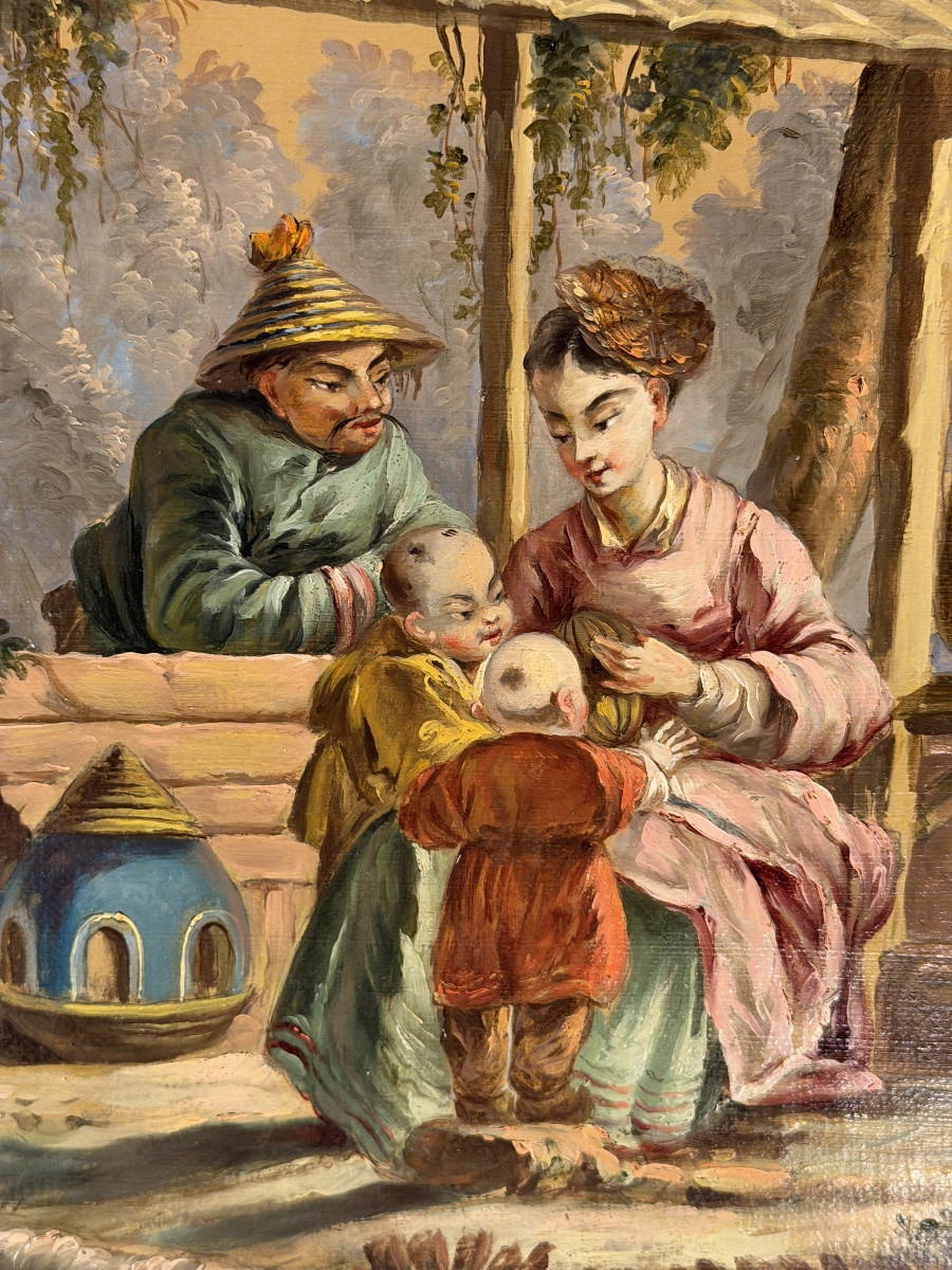 Chinoiseries, huile sur toile XIX&egrave;me N&deg;2-photo-3