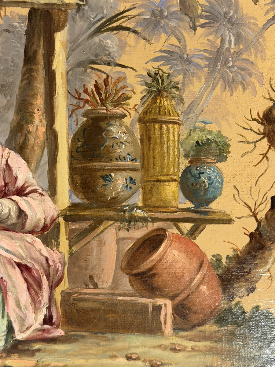 Chinoiseries, huile sur toile XIX&egrave;me N&deg;2-photo-4