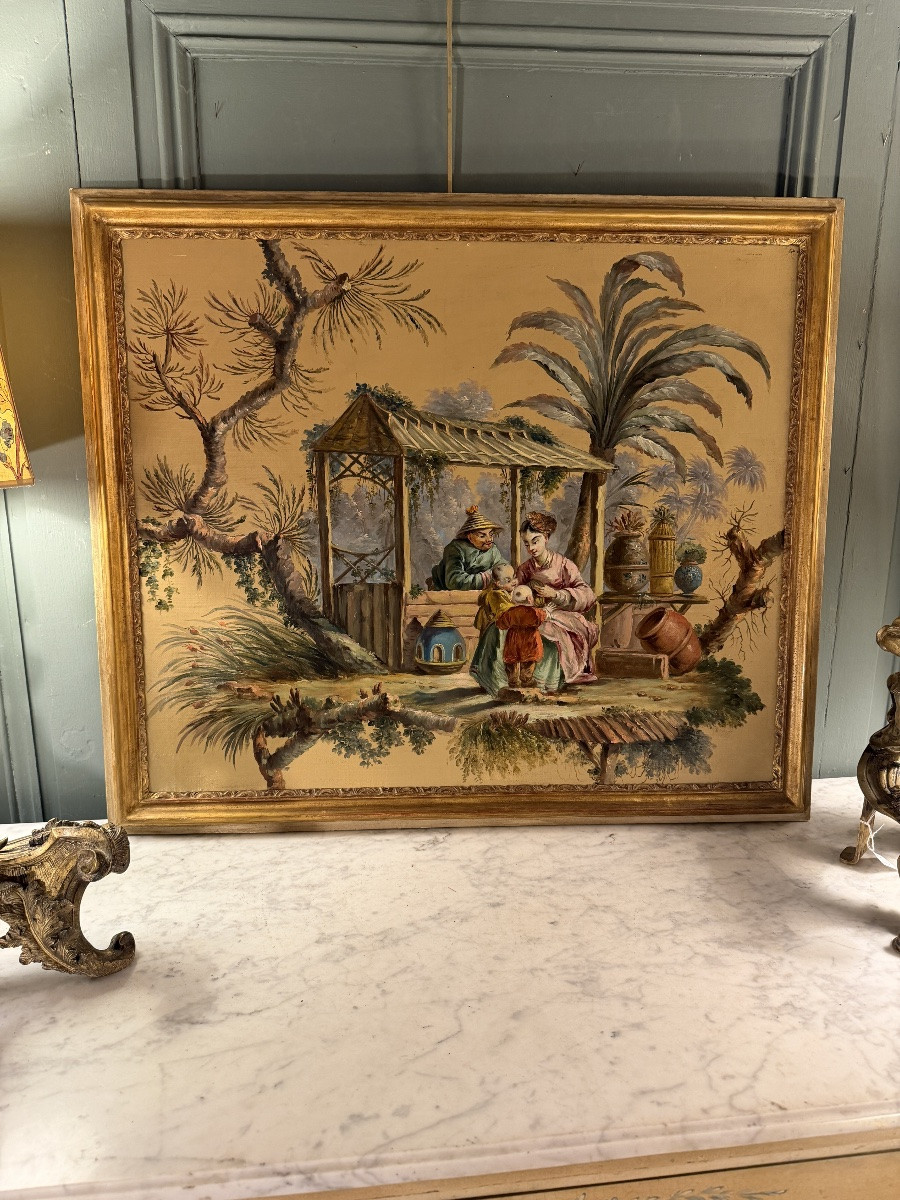 Chinoiseries, huile sur toile XIX&egrave;me N&deg;2-photo-6
