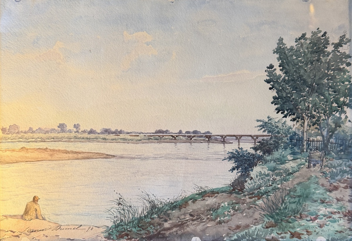 On The Banks Of The Rhône, Watercolor Dated 1894-photo-2