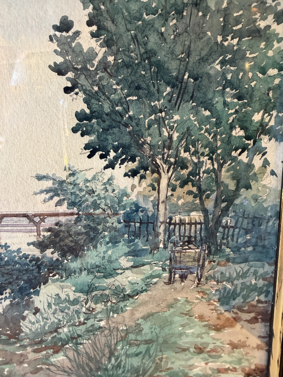 On The Banks Of The Rhône, Watercolor Dated 1894-photo-1