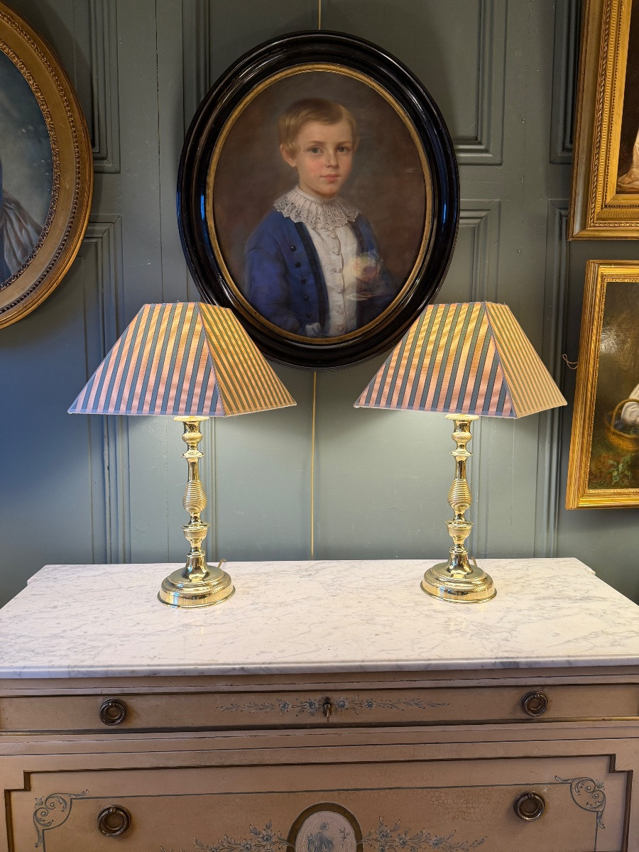 Grande paire de lampes en bronze XIXème, Hauteur 55 cm-photo-2