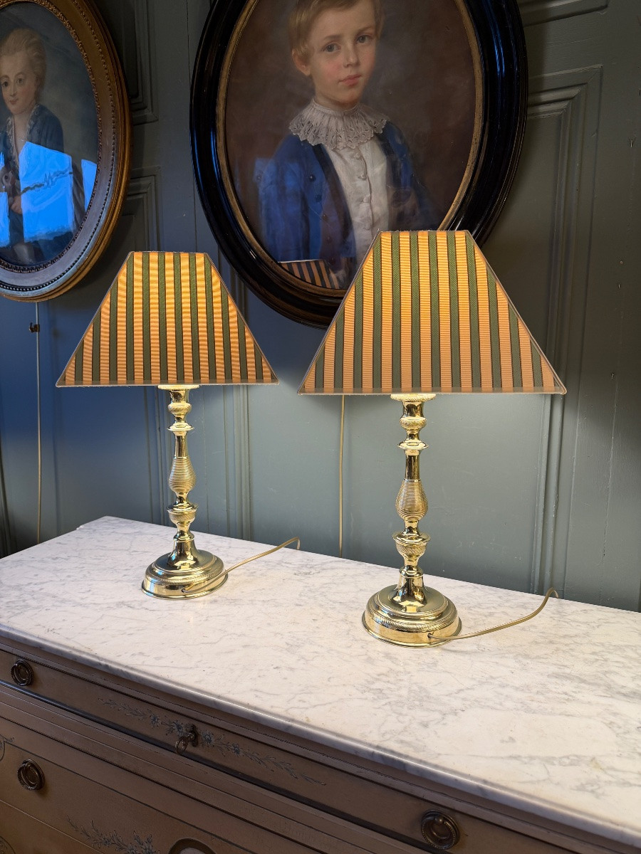Grande paire de lampes en bronze XIXème, Hauteur 55 cm-photo-3