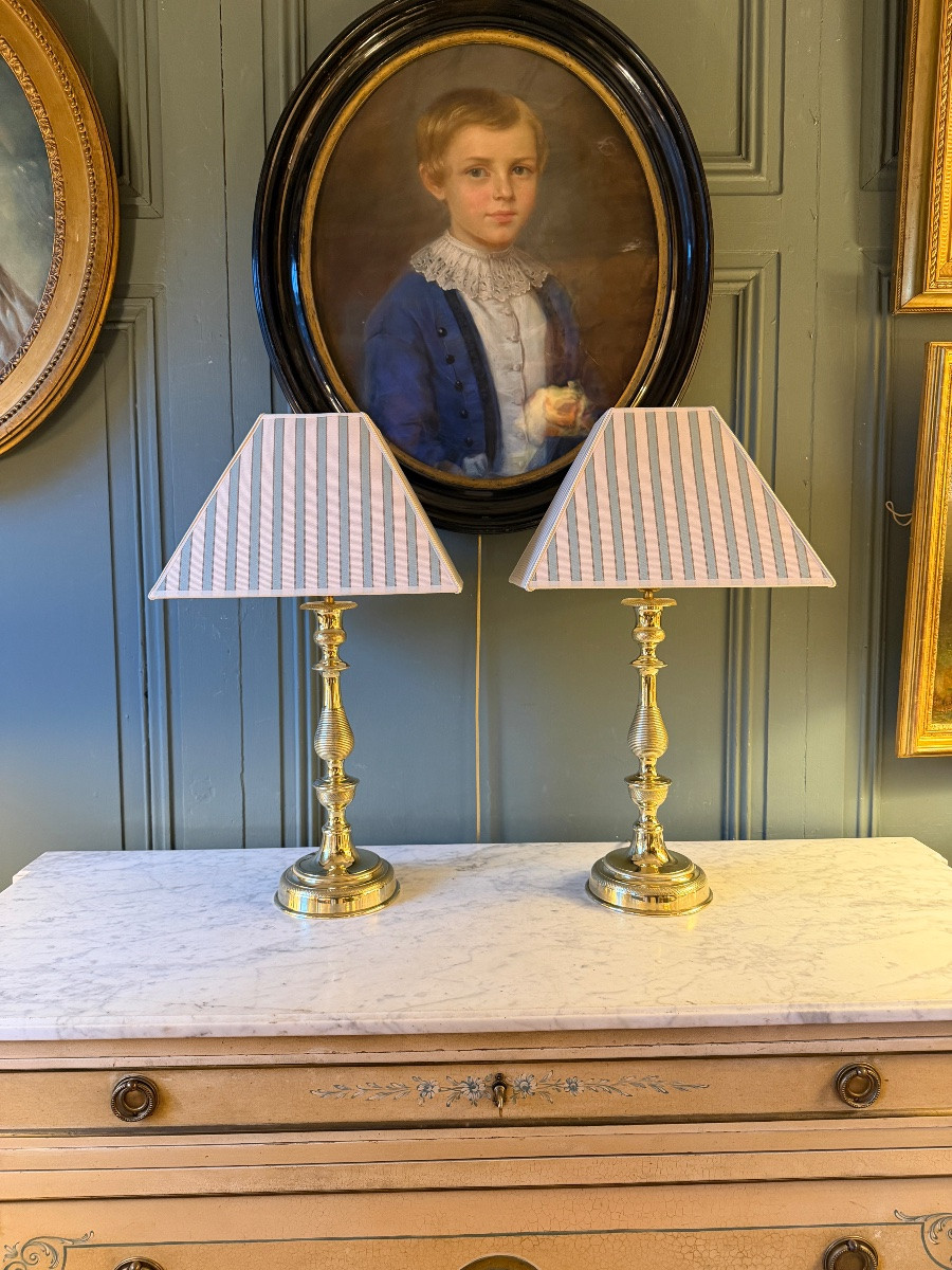 Grande paire de lampes en bronze XIXème, Hauteur 55 cm-photo-4