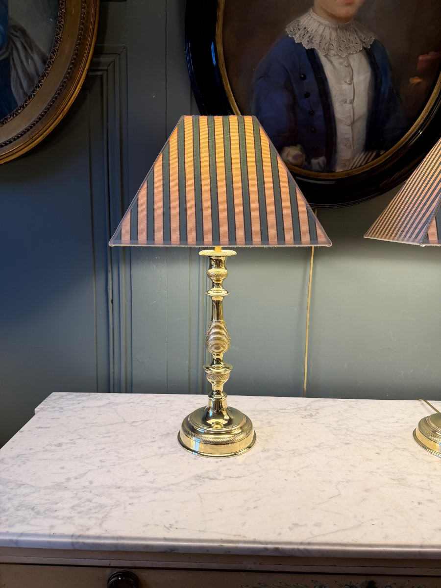 Grande paire de lampes en bronze XIXème, Hauteur 55 cm-photo-1