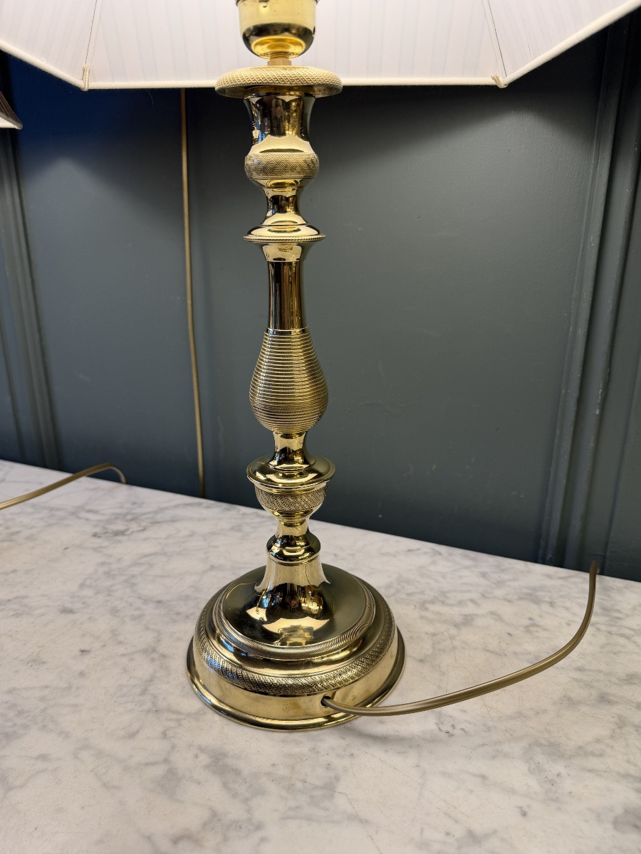 Grande paire de lampes en bronze XIXème, Hauteur 55 cm-photo-4