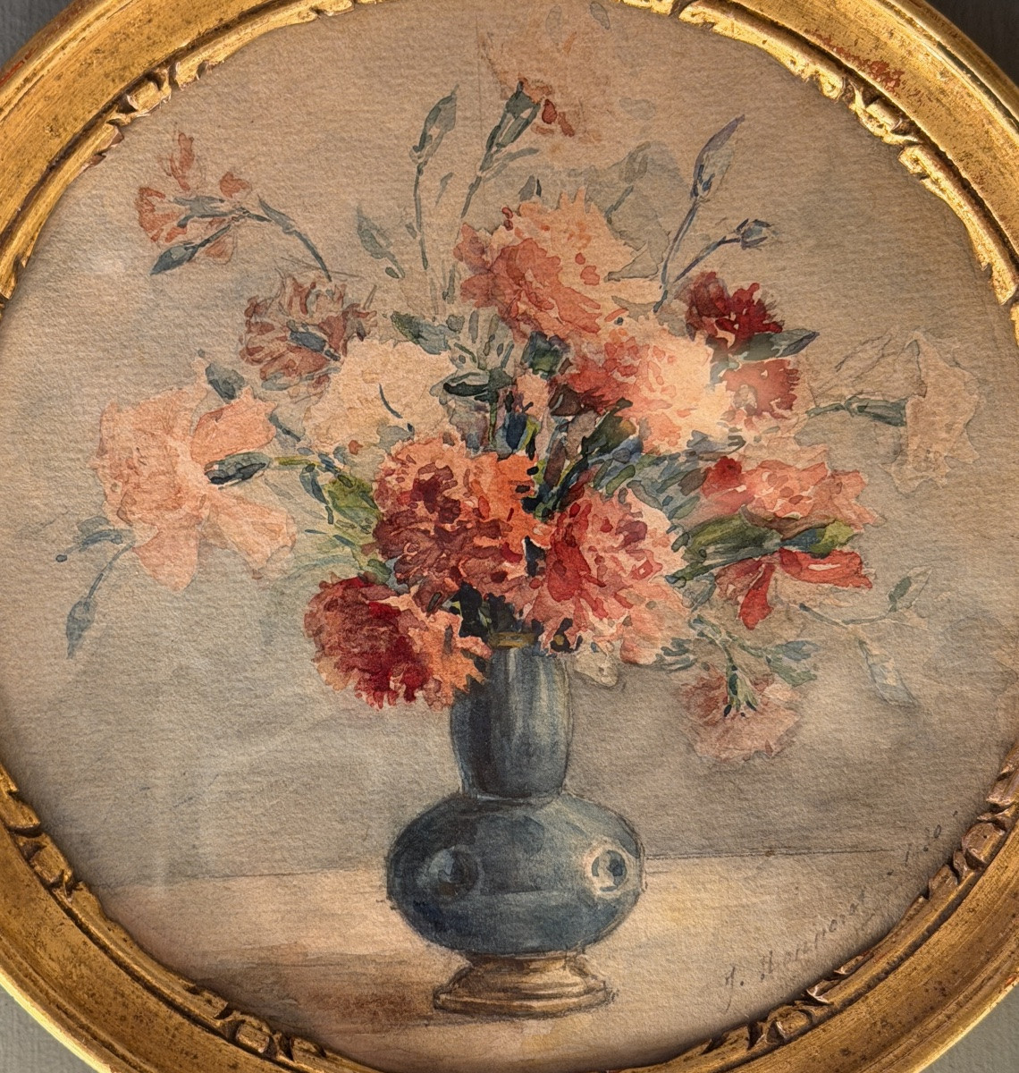 Bouquet de fleurs, aquarelle datée 1930-photo-2