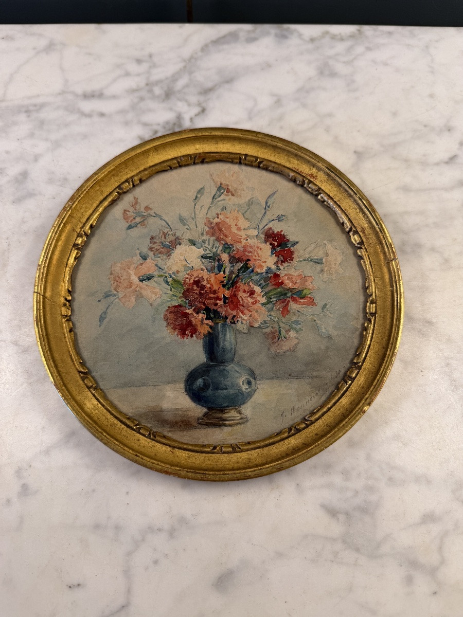 Bouquet de fleurs, aquarelle datée 1930-photo-3