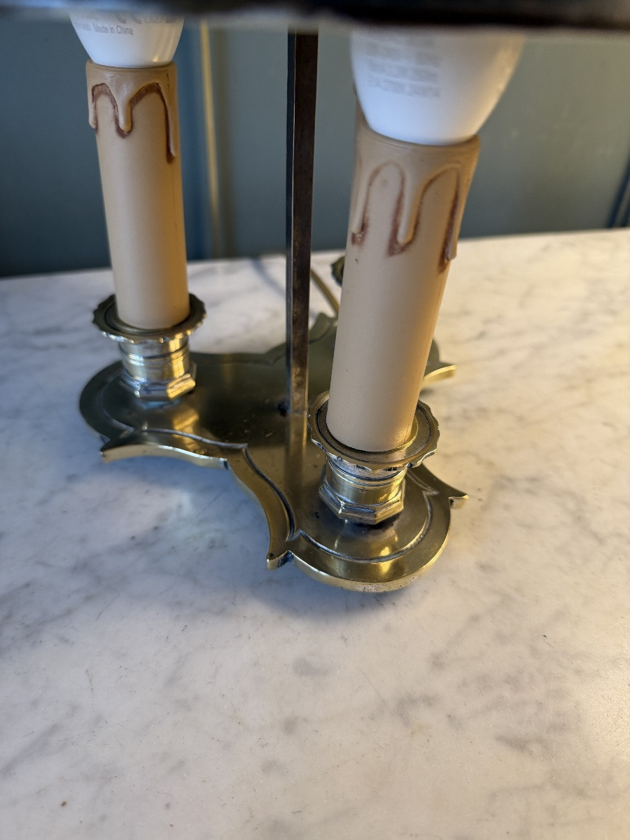 Painted Sheet Metal Bouillotte Lamp With Floral Decoration, Height 36 Cm-photo-3