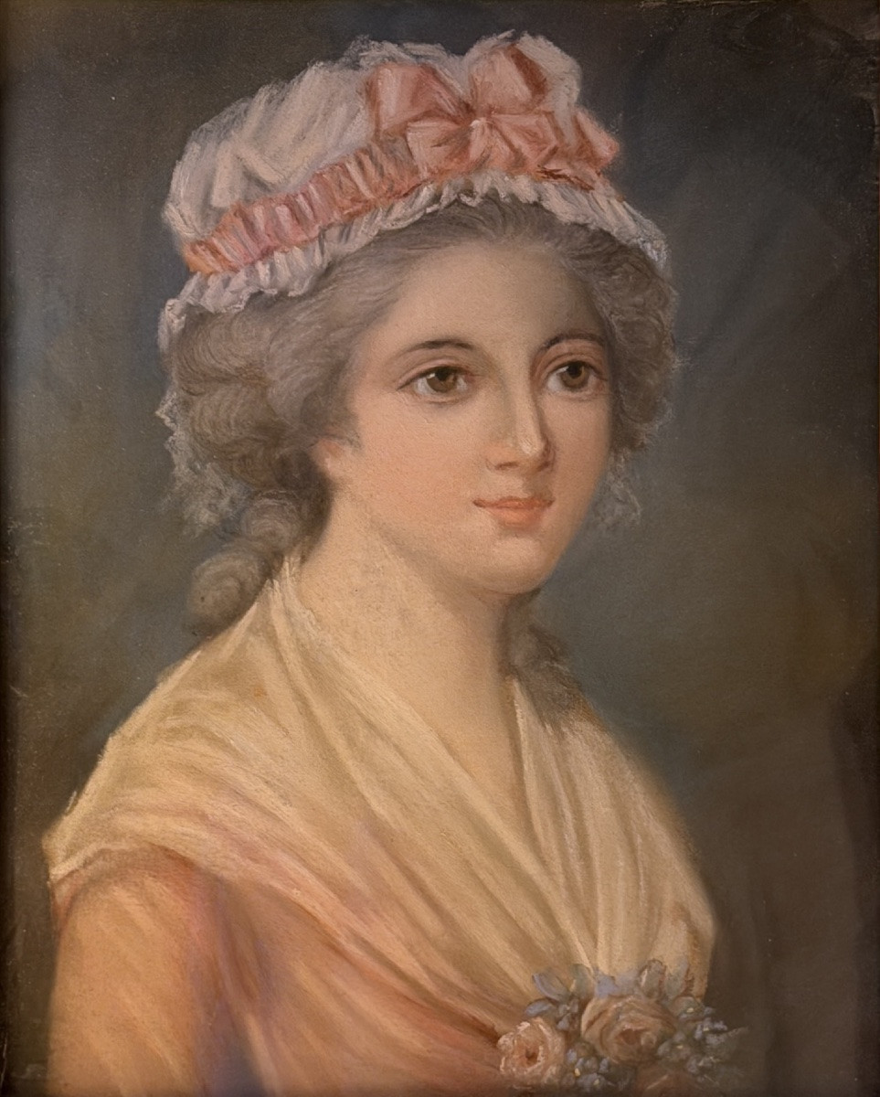 Portrait Of A Lady, Pastel In The Style Of The 18th Century-photo-2