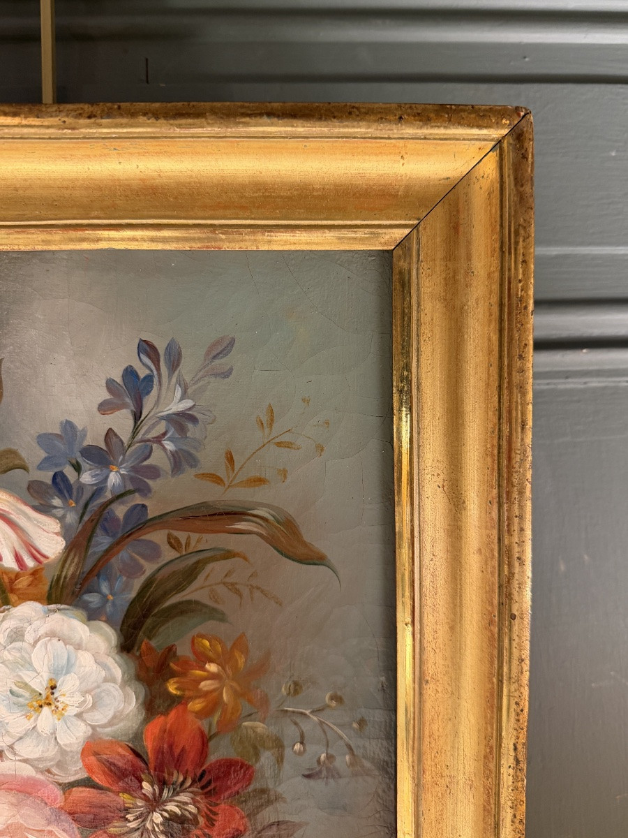 Bouquet Of Flowers, Oil On Canvas, 18th Century-photo-4