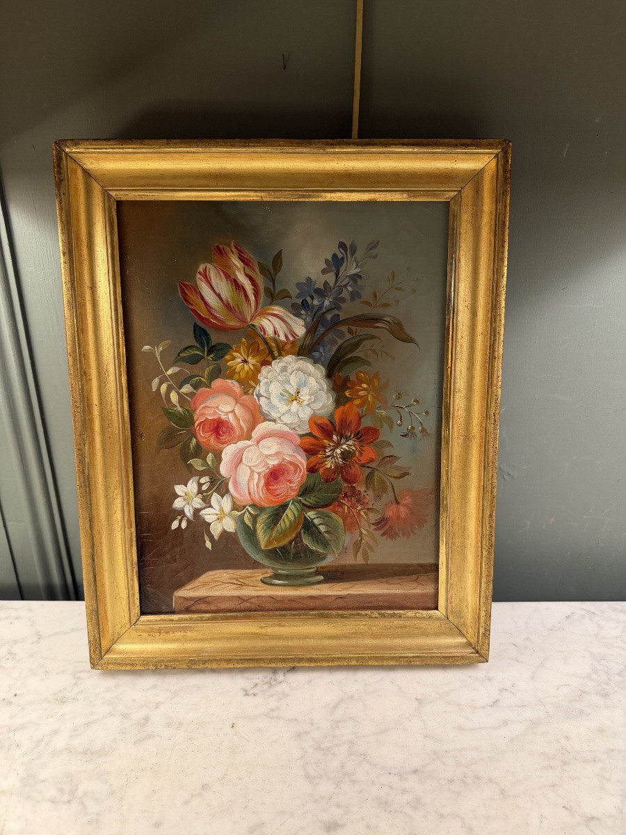 Bouquet Of Flowers, Oil On Canvas, 18th Century-photo-5