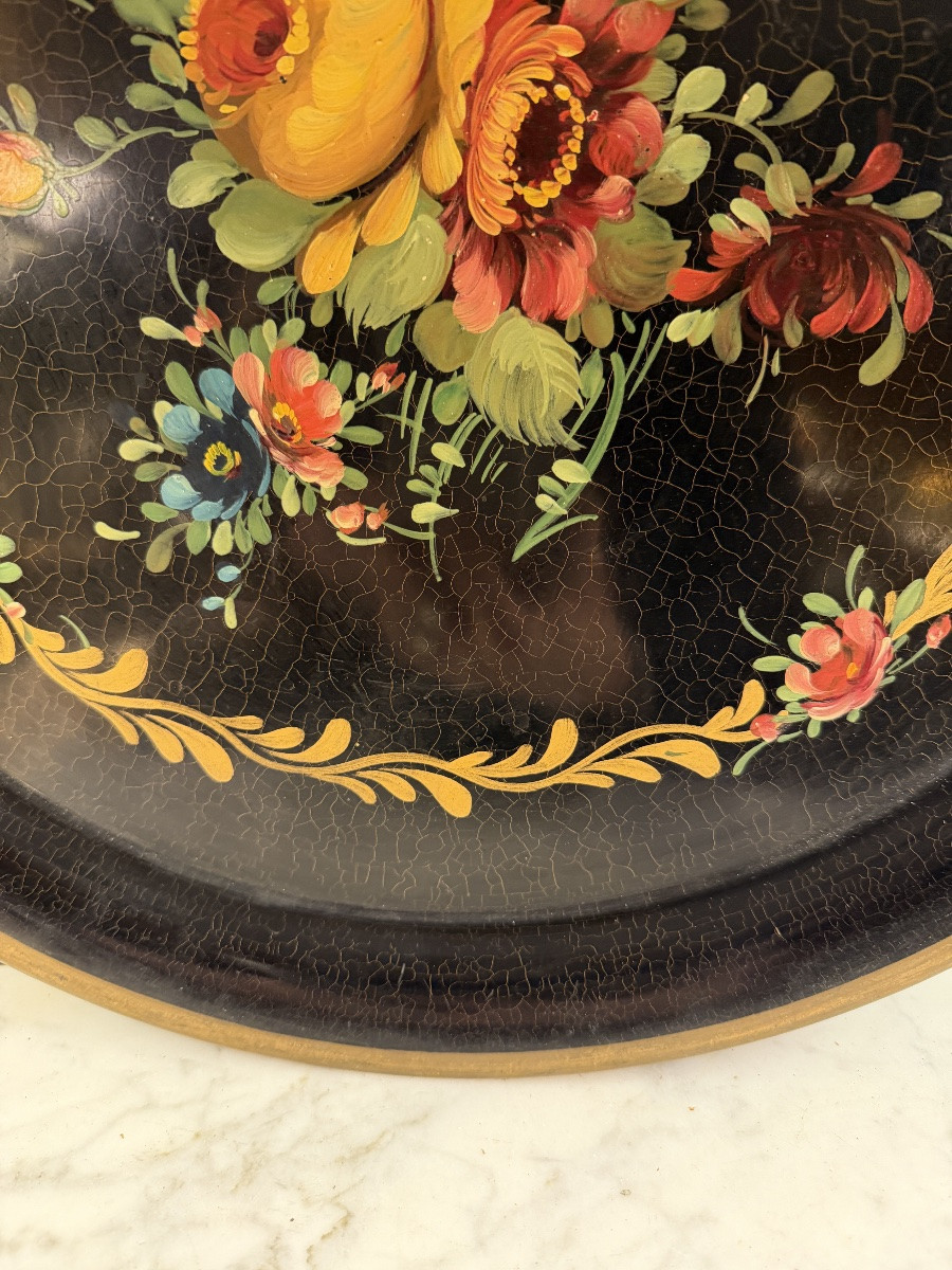 Painted Sheet Metal Tray With Floral Decoration-photo-2