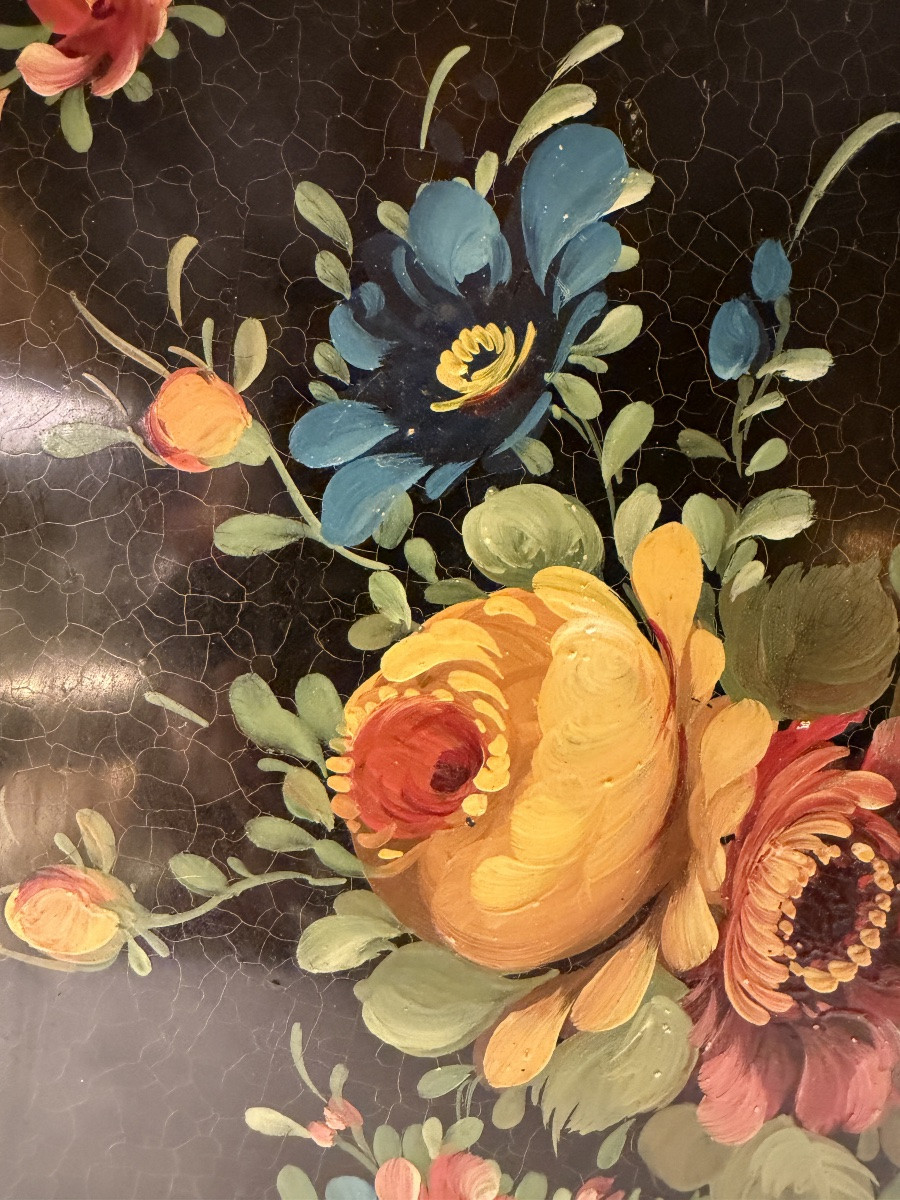 Painted Sheet Metal Tray With Floral Decoration-photo-3