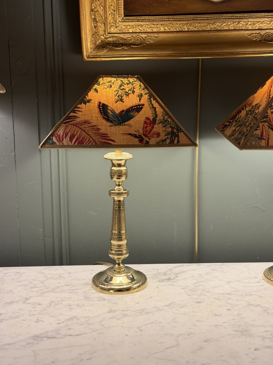 Paire de lampes en bronze XIXème, Hauteur 39 cm-photo-1
