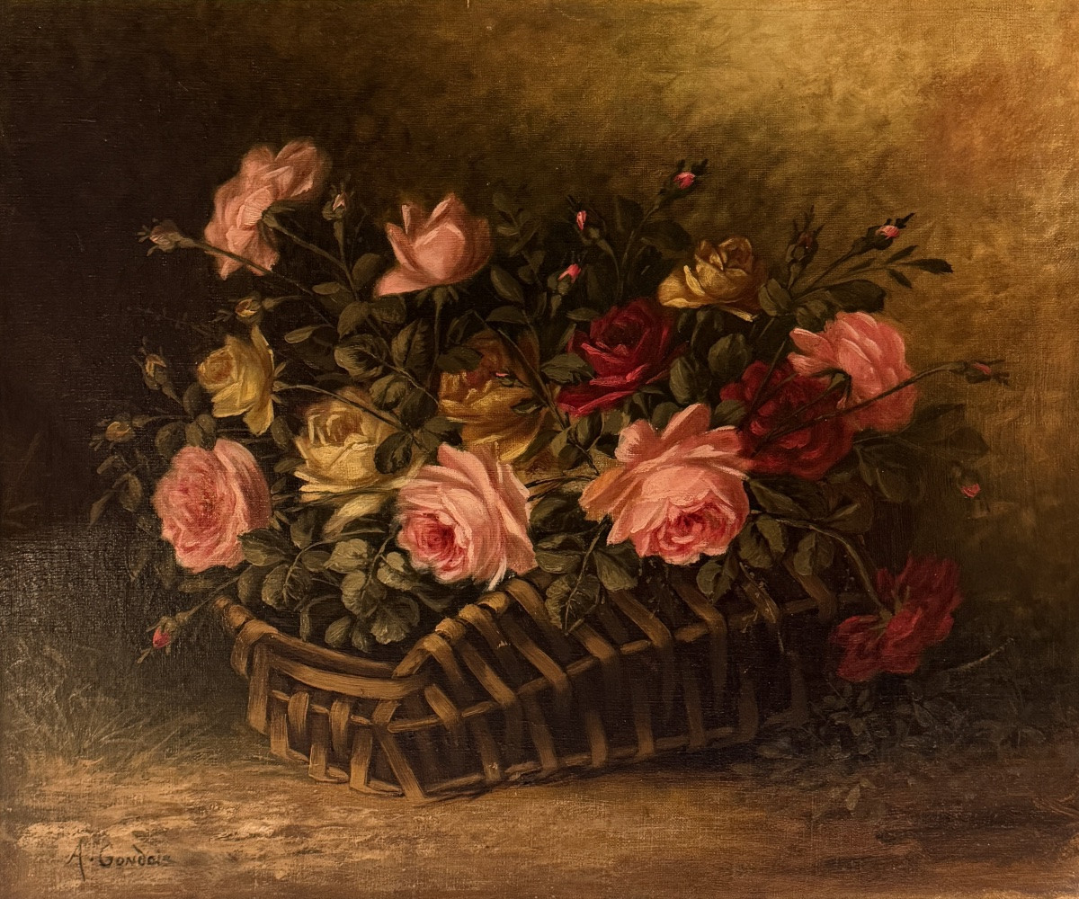 Throwing Of Old Roses, Oil On Canvas, 19th Century-photo-2