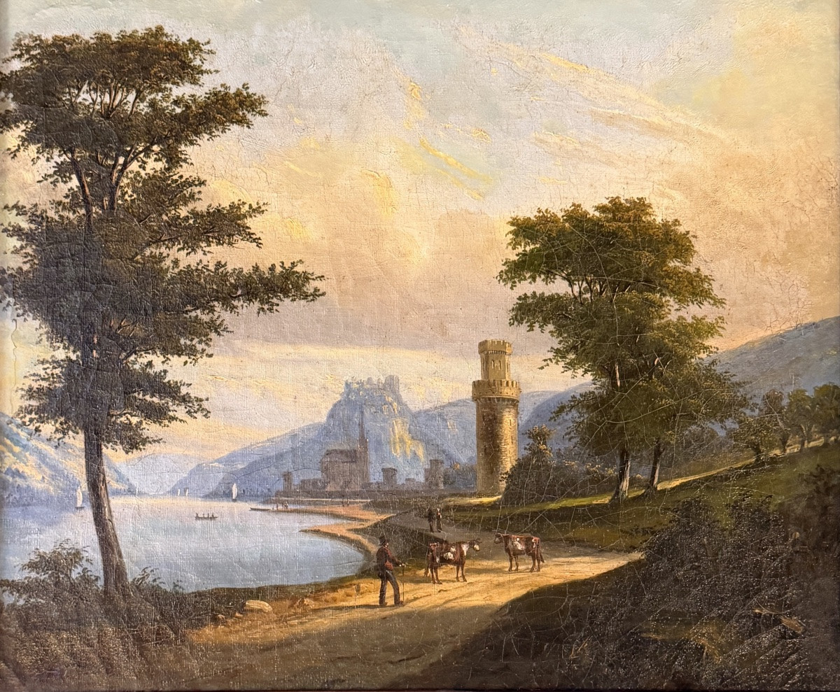View Of Oberwesel From The Banks Of The Rhine, A Lively 19th-century Landscape-photo-2