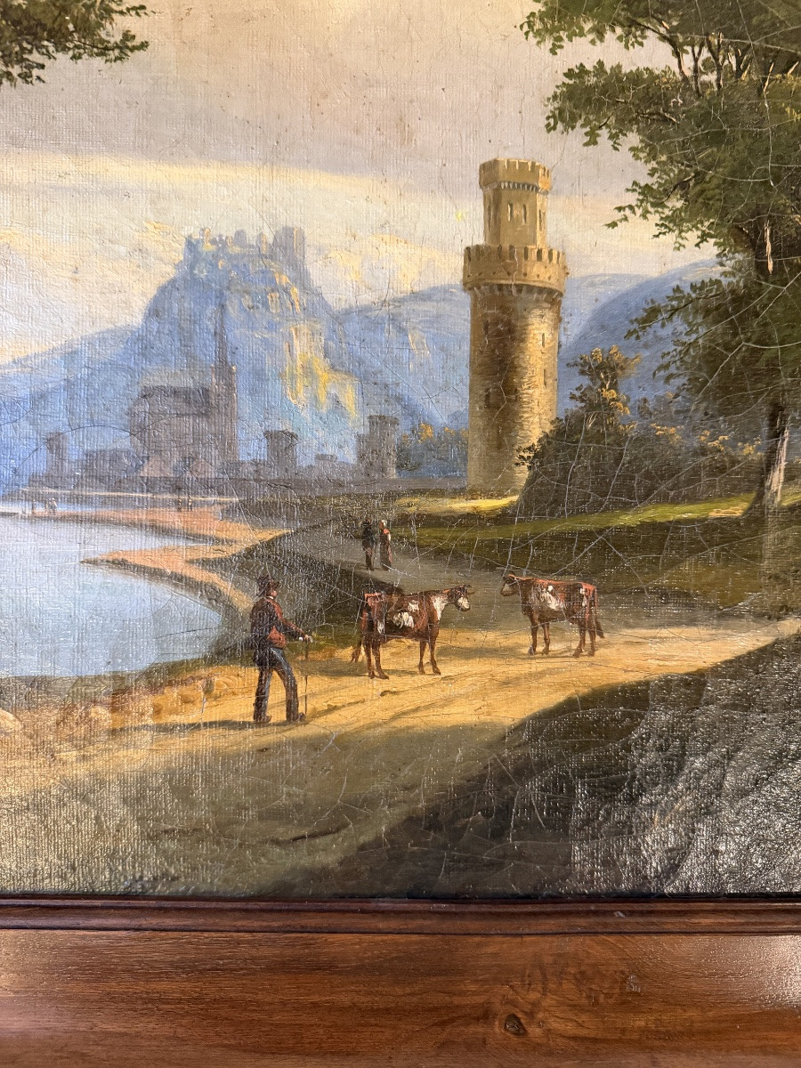 View Of Oberwesel From The Banks Of The Rhine, A Lively 19th-century Landscape-photo-3