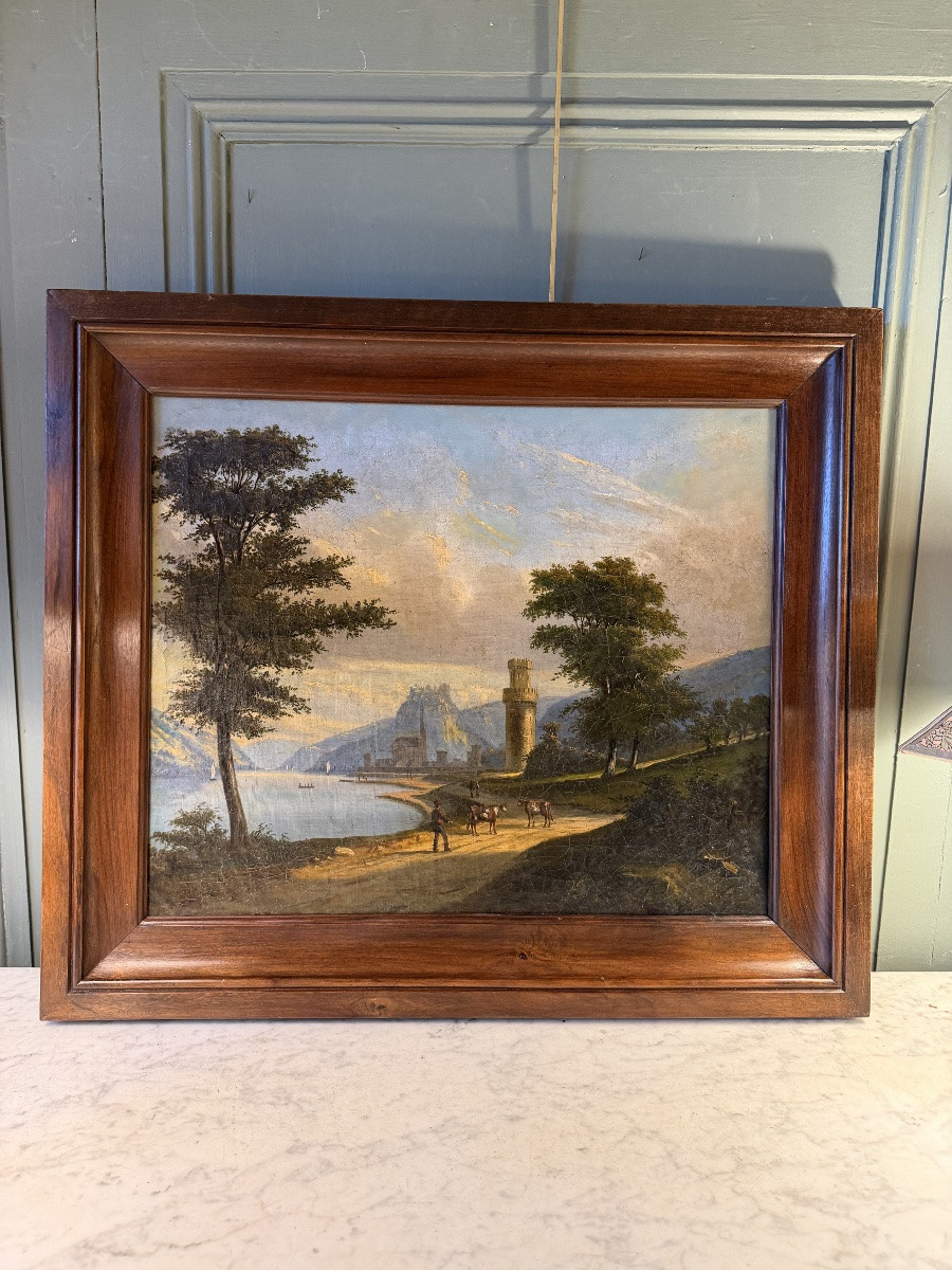 View Of Oberwesel From The Banks Of The Rhine, A Lively 19th-century Landscape-photo-4