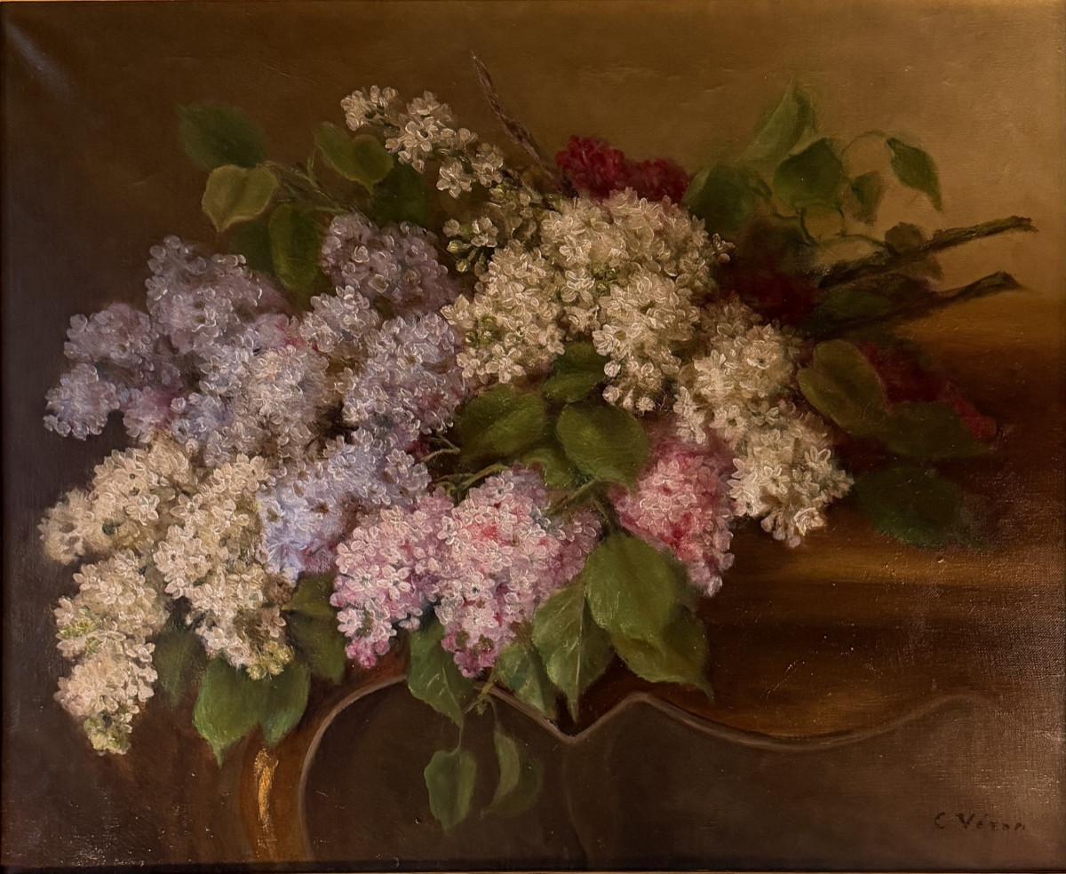 Lilac Throw, Oil On Canvas, 19th Century-photo-2